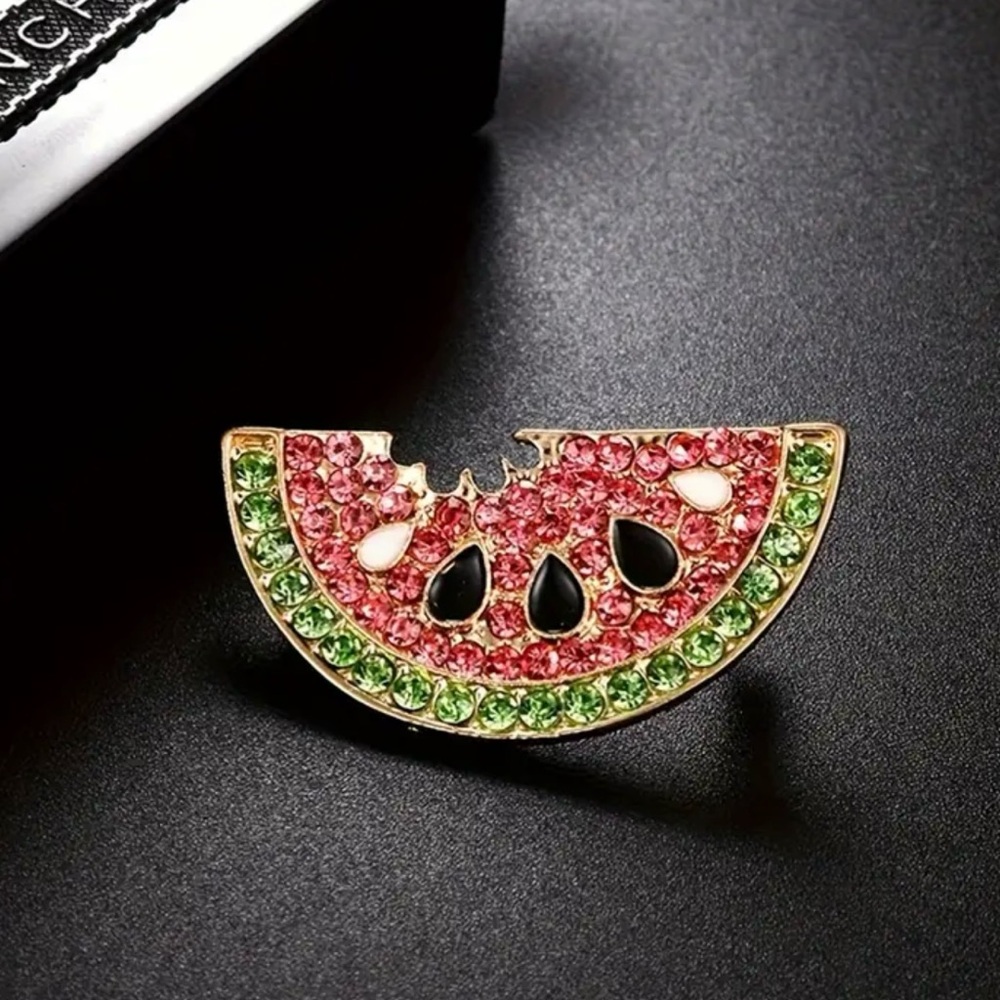 NWOT - Watermelon Slice Brooch with Pink and Green Crystals - Picture 4 of 6
